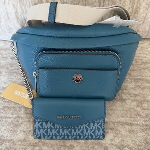 Michael Kors Teal Crossbody Bag with Card Holder